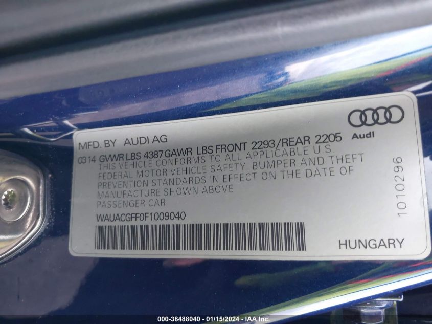 WAUACGFF0F1009040 | 2015 AUDI A3