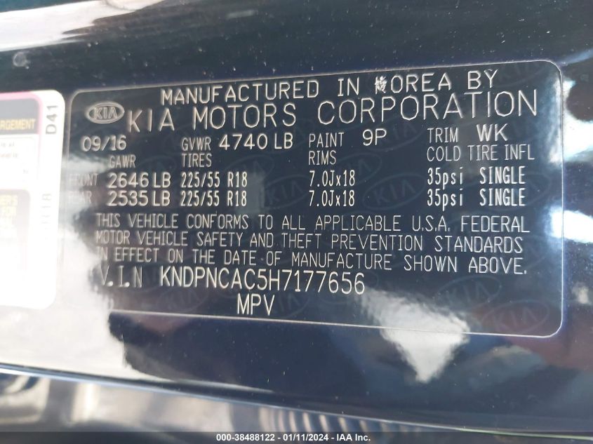 2017 KIA SPORTAGE EX - KNDPNCAC5H7177656