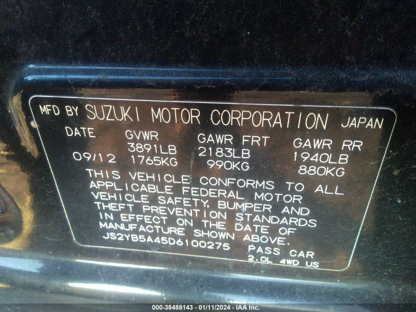 2013 SUZUKI SX4 TECH VALU PKG (NAV) - JS2YB5A45D6100275