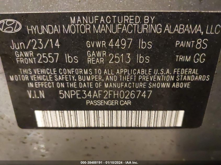 2015 HYUNDAI SONATA SPORT - 5NPE34AF2FH026747