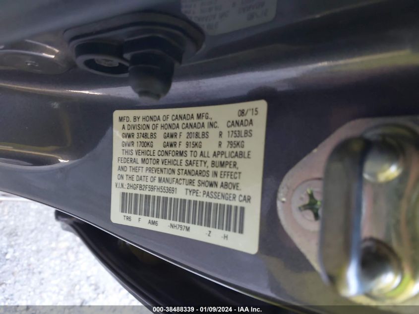 2015 HONDA CIVIC LX - 2HGFB2F59FH553691