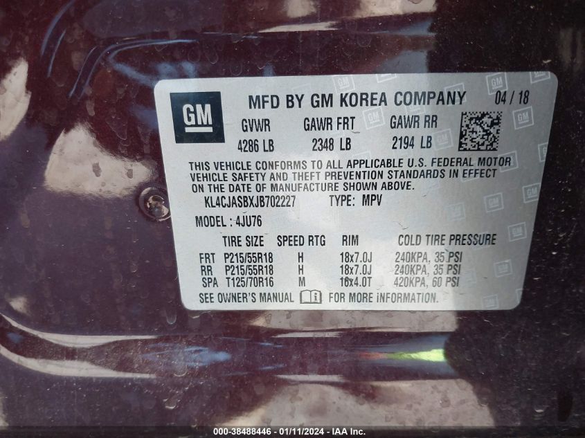 2018 BUICK ENCORE PREFERRED - KL4CJASBXJB702227