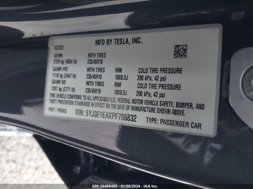 2023 TESLA MODEL 3 REAR-WHEEL DRIVE - 5YJ3E1EAXPF706832