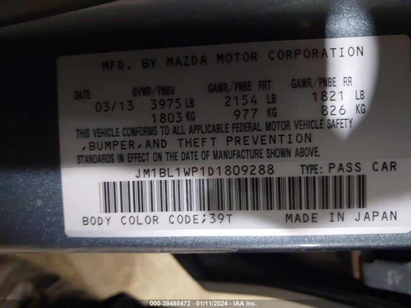 2013 MAZDA MAZDA3 I GRAND TOURING - JM1BL1WP1D1809288