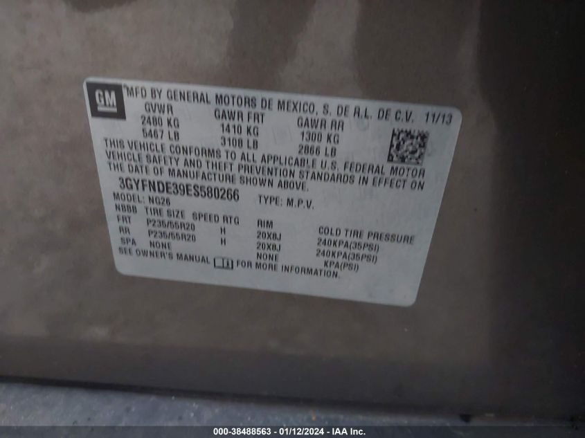 2014 CADILLAC SRX PREMIUM COLLECTION - 3GYFNDE39ES580266