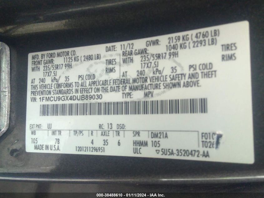2013 FORD ESCAPE SE - 1FMCU9GX4DUB89030