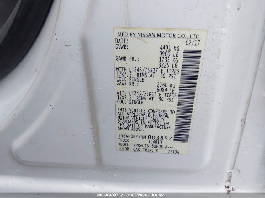 2017 NISSAN NV CARGO NV3500 HD SV V8 1N6AF0KY7HN803857