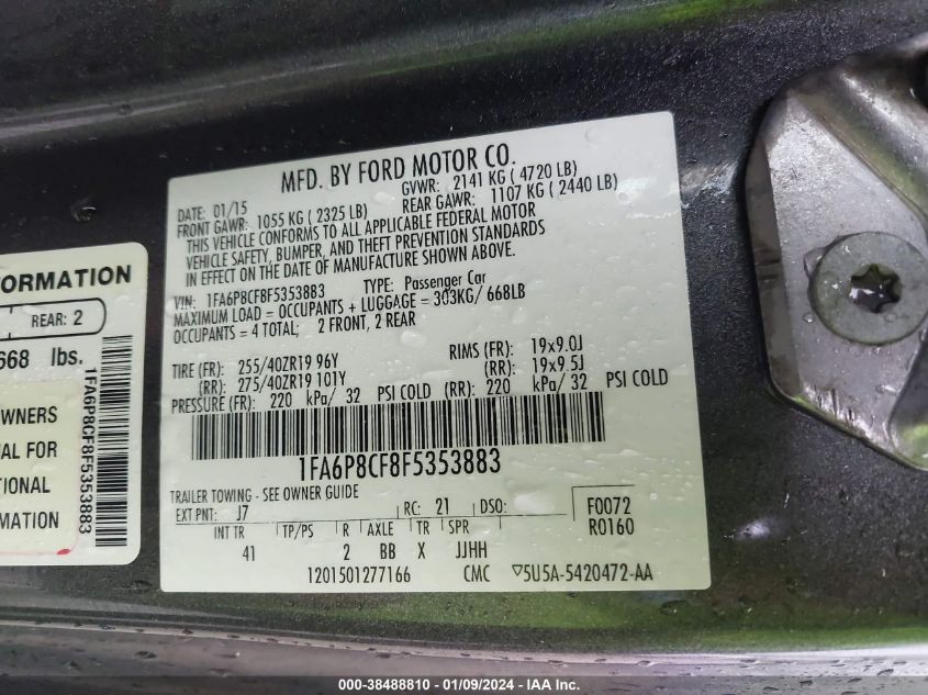 2015 FORD MUSTANG GT PREMIUM - 1FA6P8CF8F5353883