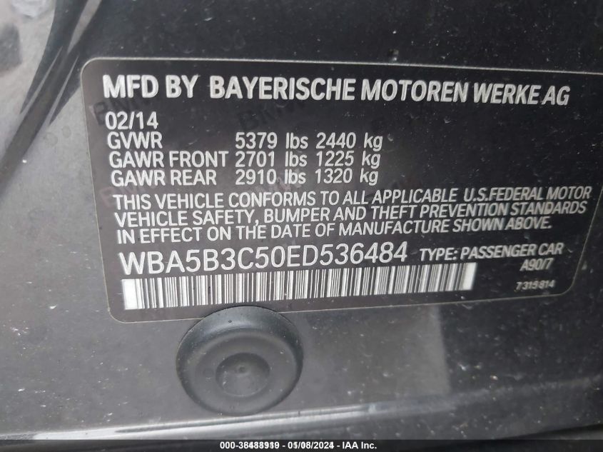 2014 BMW 535I XDRIVE WBA5B3C50ED536484