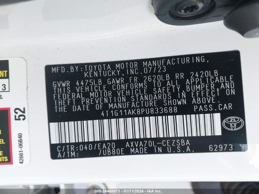 2023 TOYOTA CAMRY SE - 4T1G11AK8PU833688