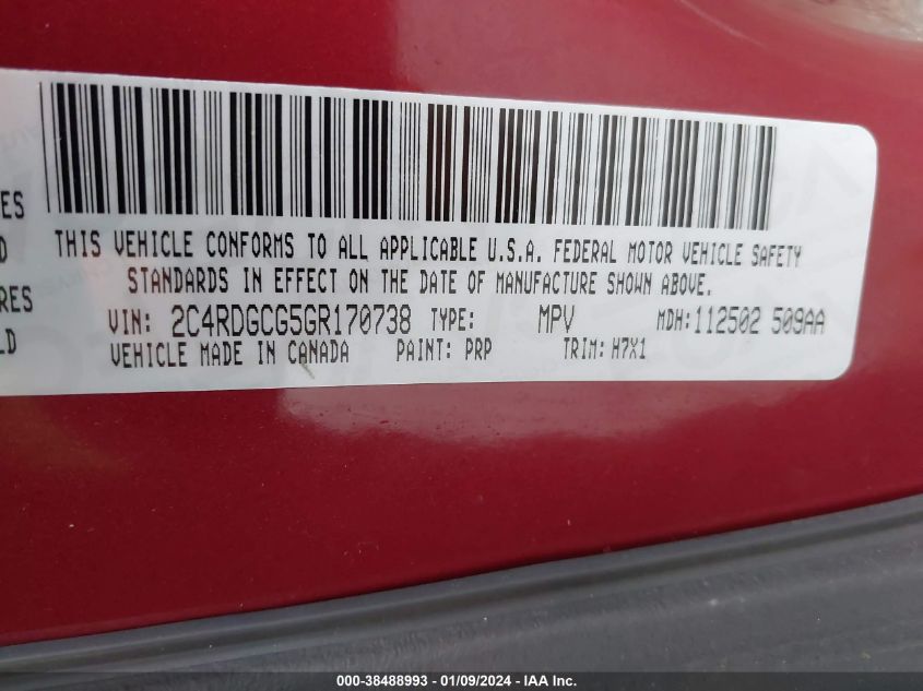 2016 DODGE GRAND CARAVAN SXT - 2C4RDGCG5GR170738