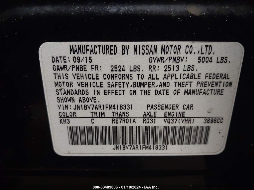 2015 INFINITI Q50 PREMIUM - JN1BV7AR1FM418331