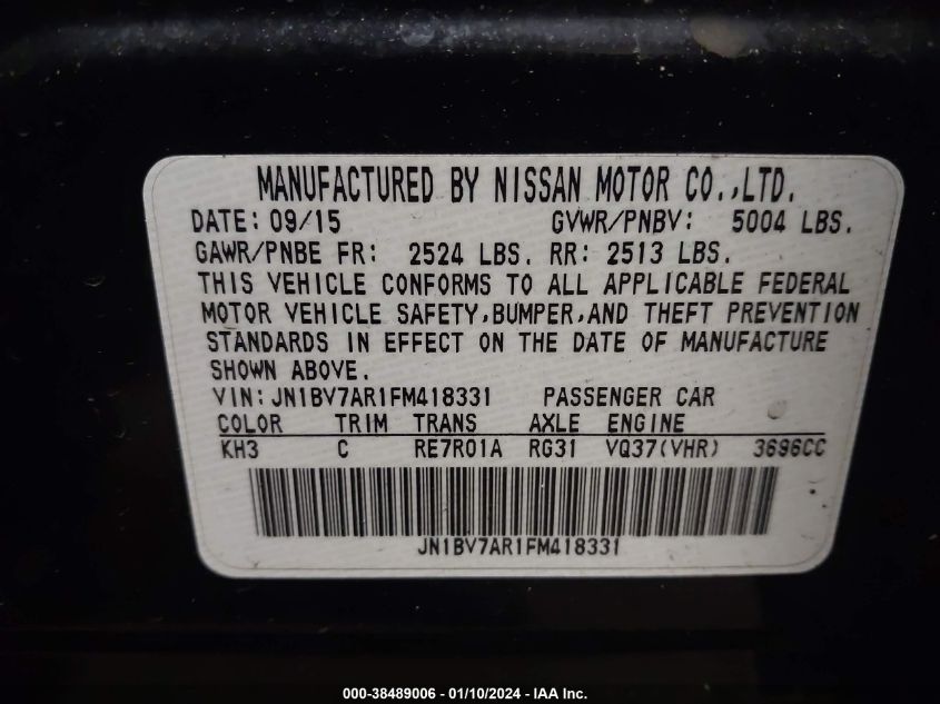 JN1BV7AR1FM418331 | 2015 INFINITI Q50