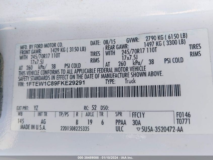 2015 FORD F-150 XL - 1FTEW1C89FKE29291