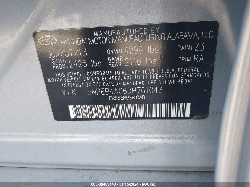 2013 HYUNDAI SONATA GLS - 5NPEB4AC6DH761043