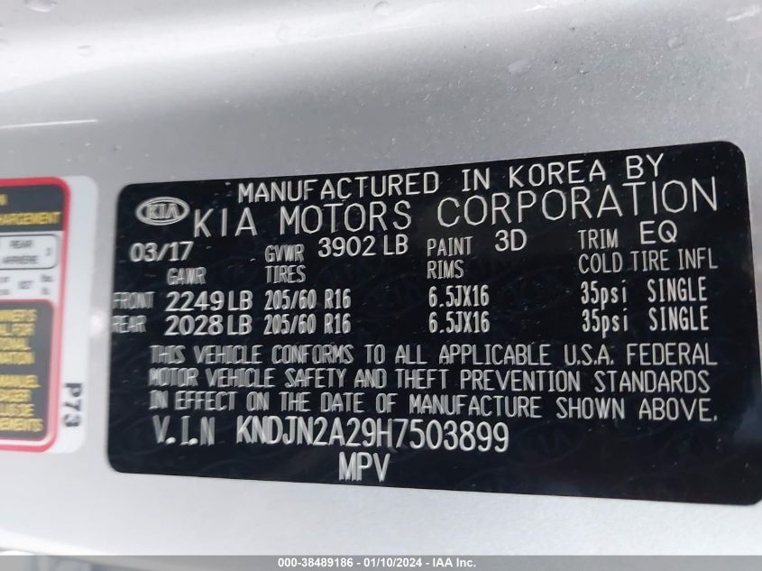 2017 KIA SOUL - KNDJN2A29H7503899