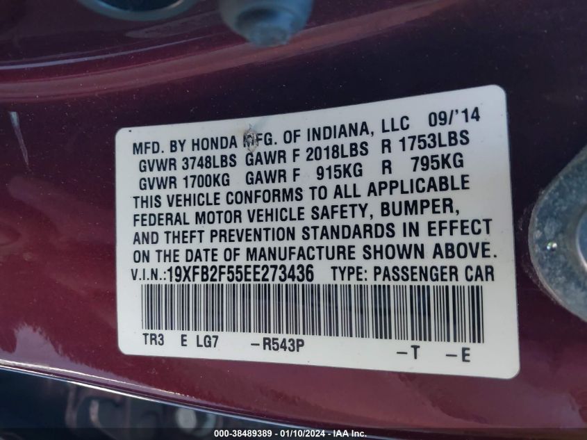 2014 HONDA CIVIC LX - 19XFB2F55EE273436
