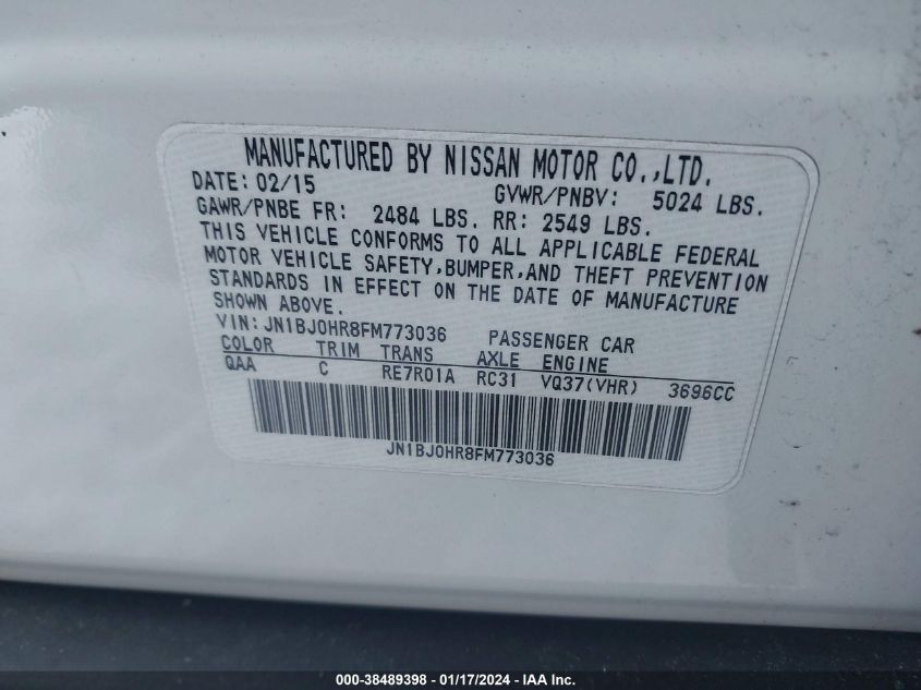 2015 INFINITI QX50 JOURNEY - JN1BJ0HR8FM773036