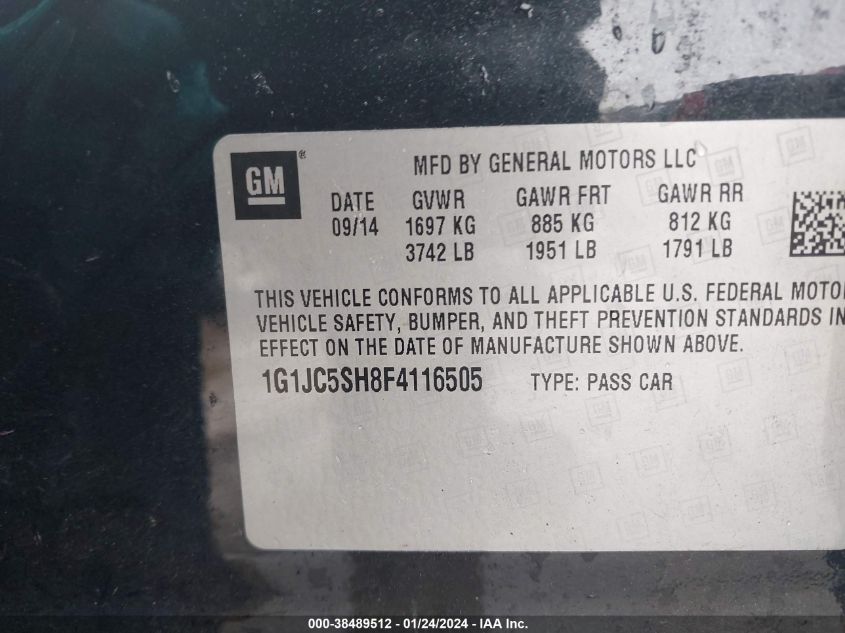 2015 CHEVROLET SONIC LT - 1G1JC5SH8F4116505