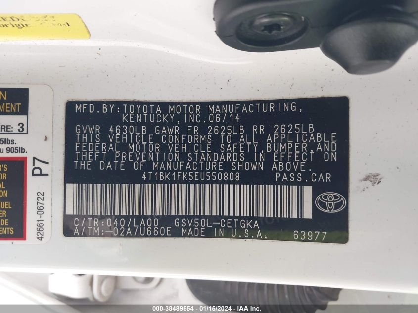 2014 TOYOTA CAMRY XLE V6 - 4T1BK1FK5EU550808