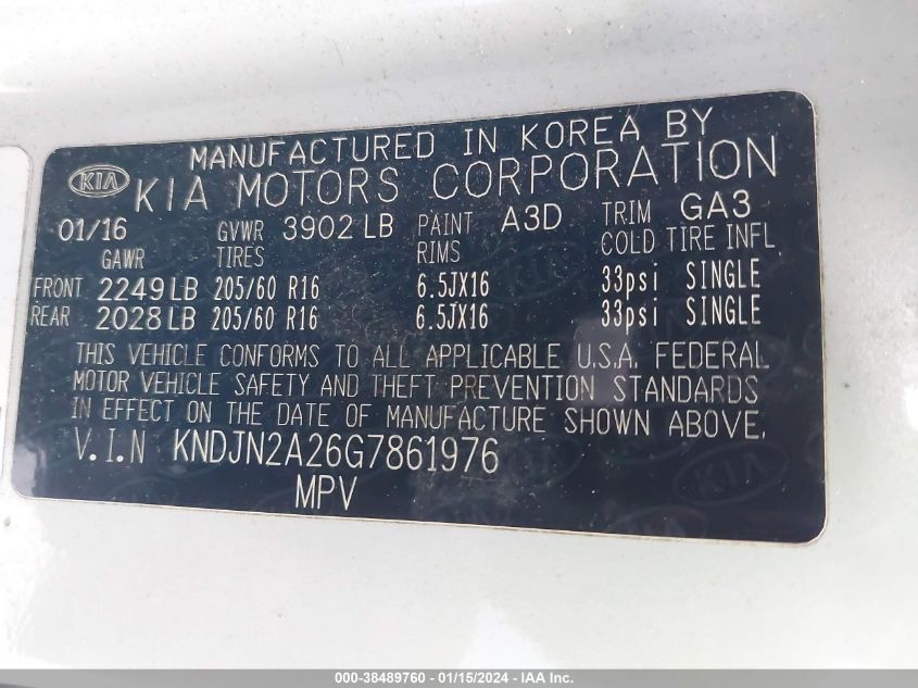2016 KIA SOUL - KNDJN2A26G7861976