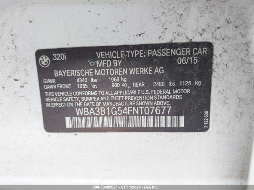 2015 BMW 320I - WBA3B1G54FNT07677