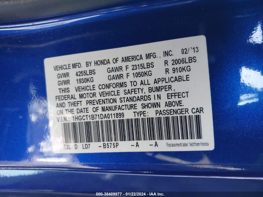 2013 HONDA ACCORD EX - 1HGCT1B71DA011899