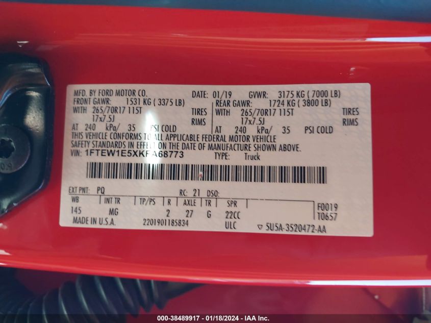 2019 FORD F-150 XLT - 1FTEW1E5XKFA68773