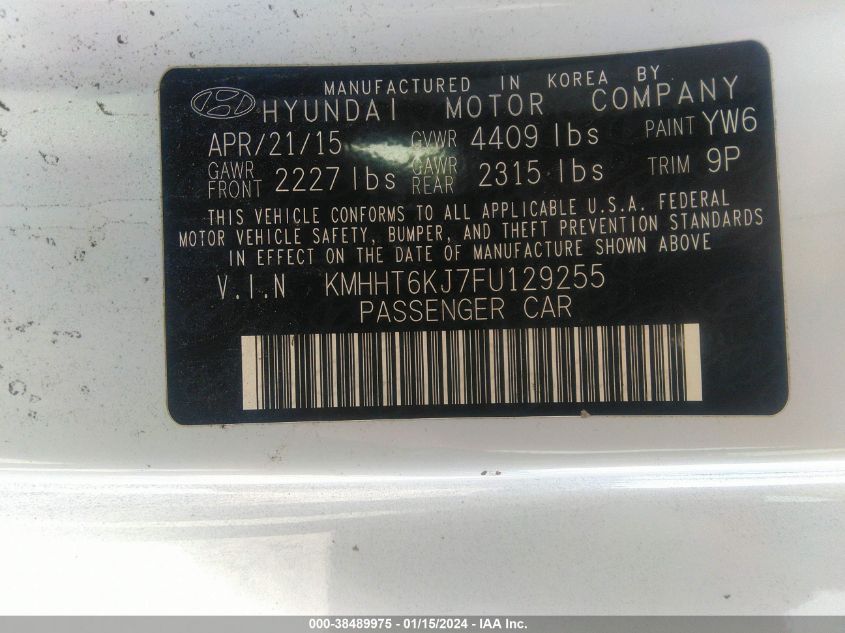 2015 HYUNDAI GENESIS 3.8 BASE - KMHHT6KJ7FU129255