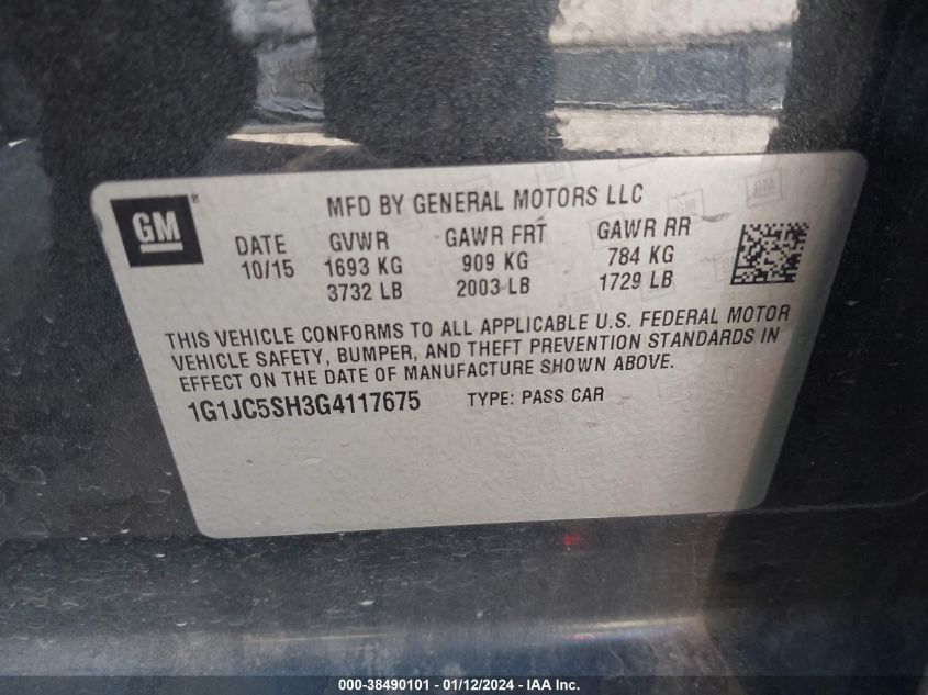 2016 CHEVROLET SONIC LT - 1G1JC5SH3G4117675