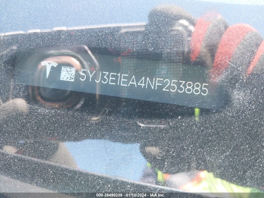 2022 TESLA MODEL 3 - 5YJ3E1EA4NF253885