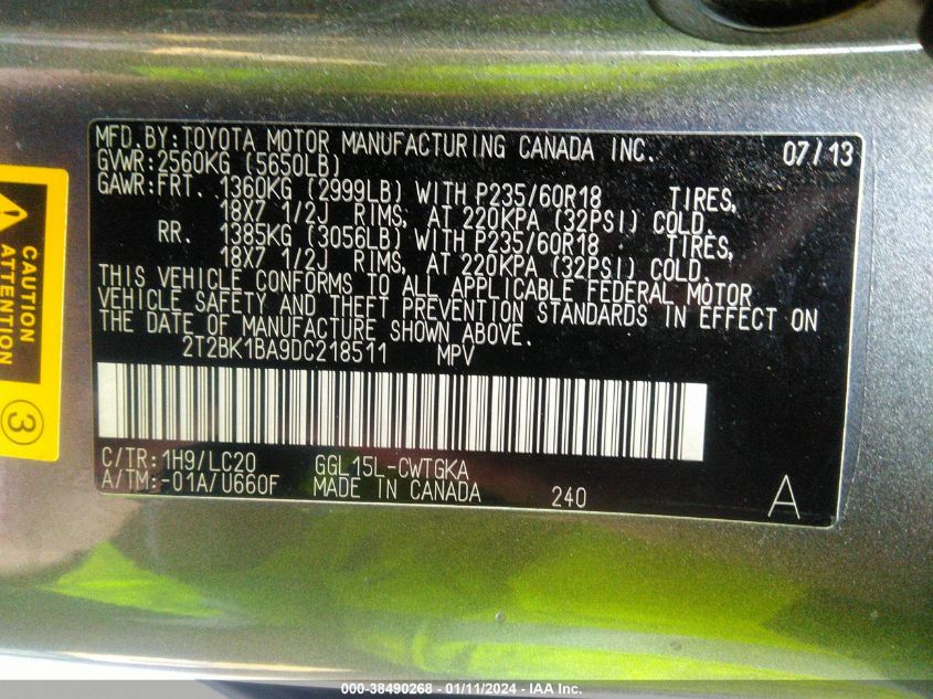 2013 LEXUS RX 350 - 2T2BK1BA9DC218511