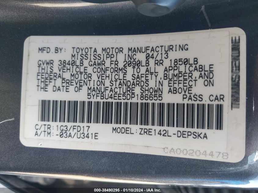 2013 TOYOTA COROLLA S - 5YFBU4EE5DP186655