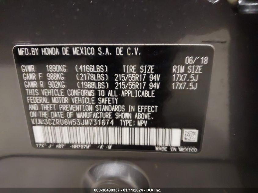 2018 HONDA HR-V EX - 3CZRU6H53JM731674