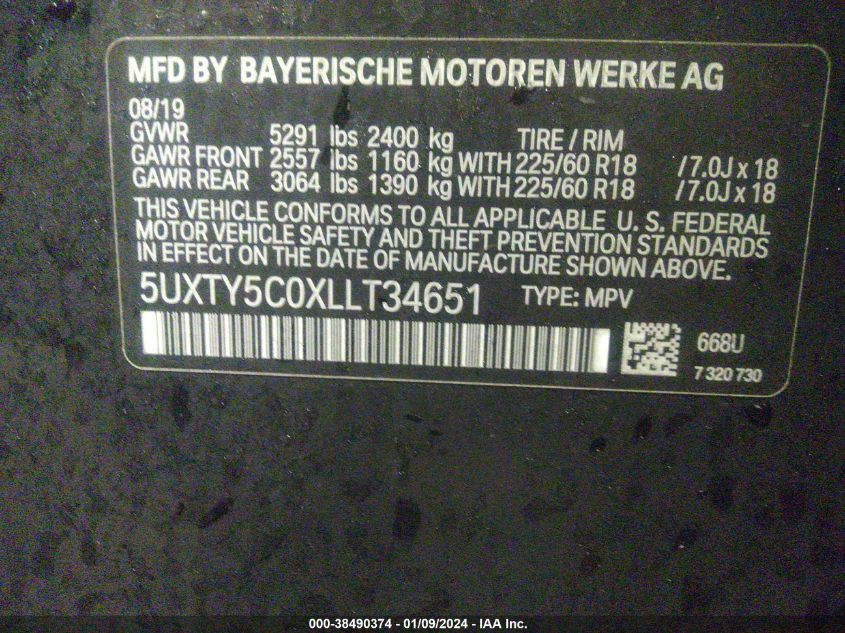 5UXTY5C0XLLT34651 2020 BMW X3, photo no. 9