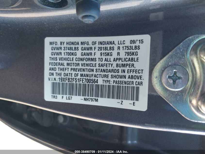 2015 HONDA CIVIC LX - 19XFB2F51FE700564