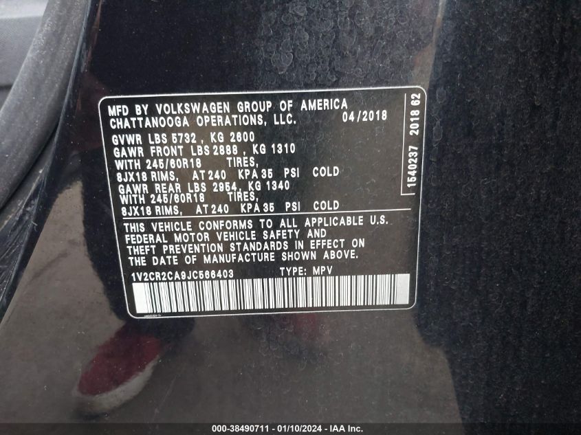 2018 VOLKSWAGEN ATLAS SE - 1V2CR2CA9JC566403