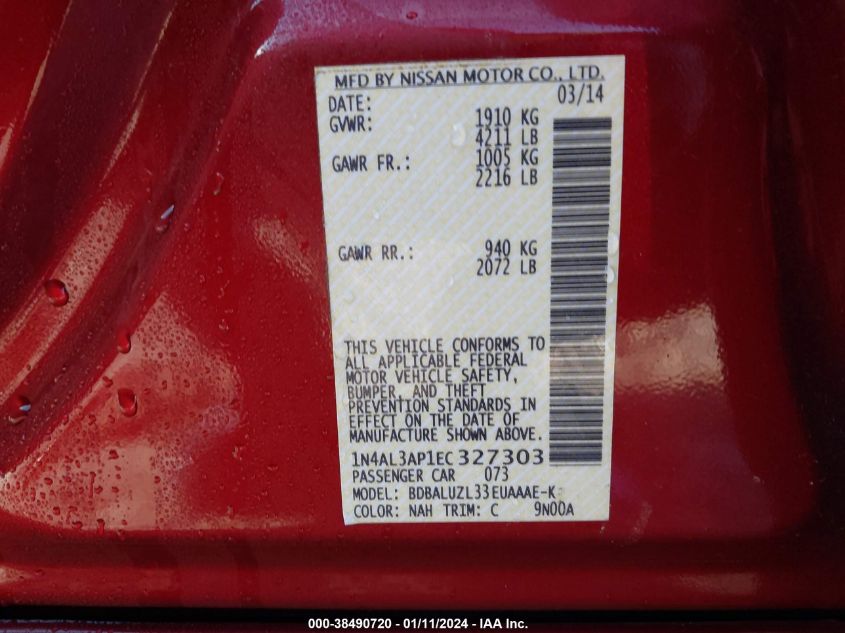 2014 NISSAN ALTIMA 2.5 SV - 1N4AL3AP1EC327303