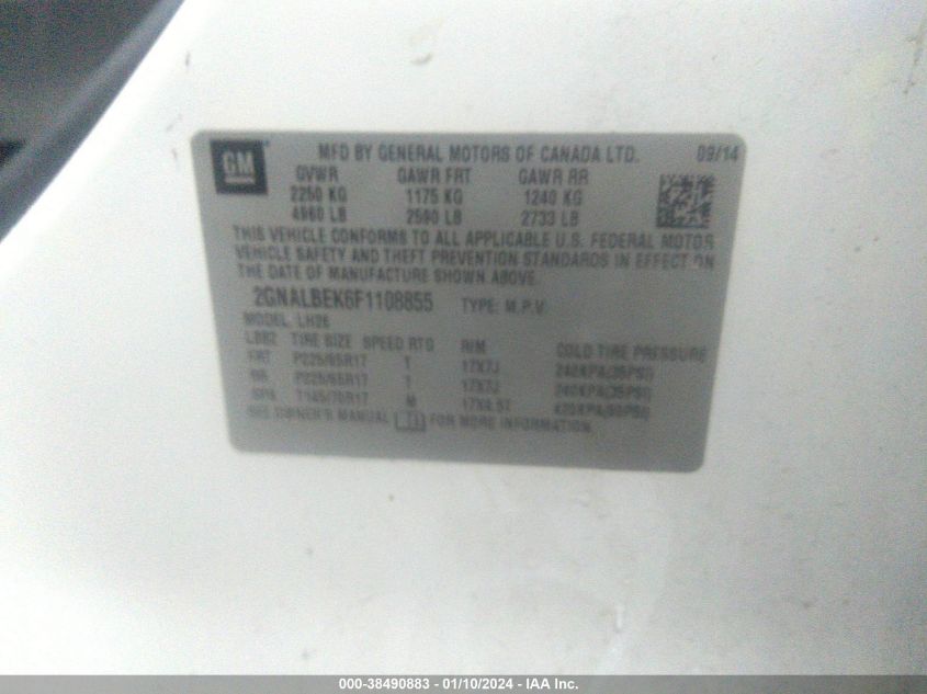 2015 CHEVROLET EQUINOX 1LT - 2GNALBEK6F1108855