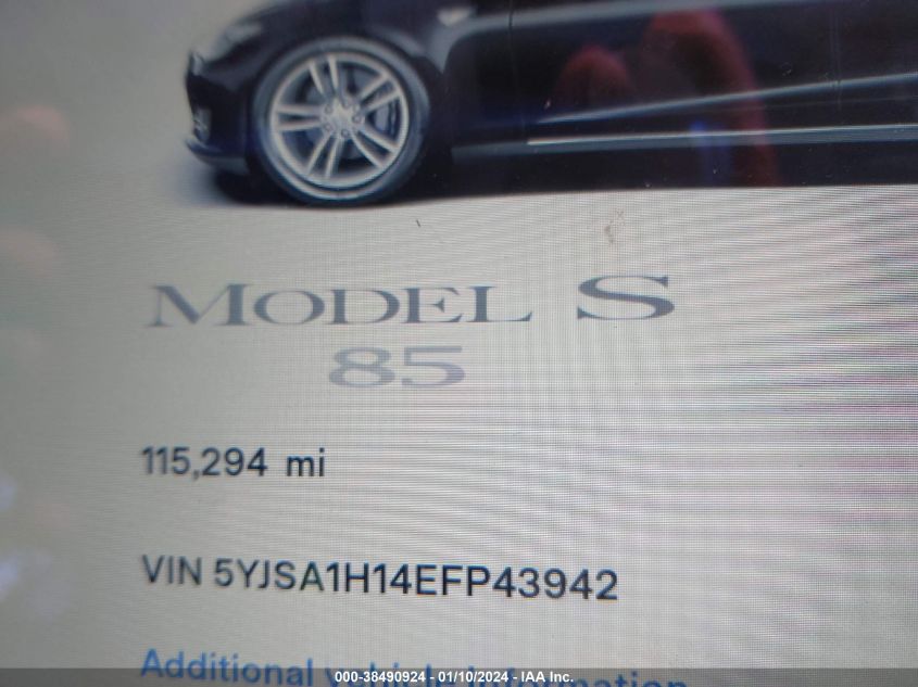 2014 TESLA MODEL S - 5YJSA1H14EFP43942