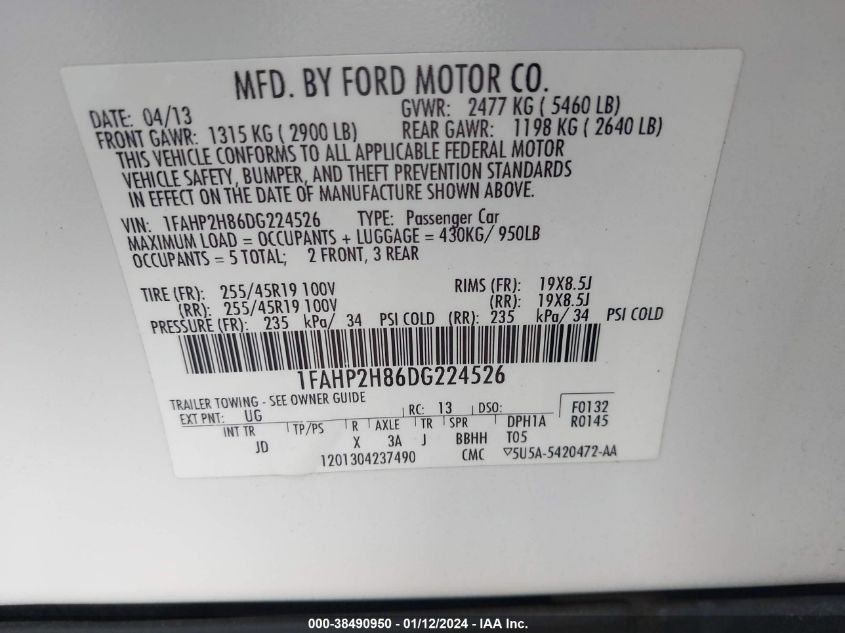 2013 FORD TAURUS SEL - 1FAHP2H86DG224526
