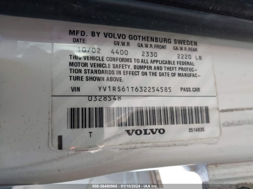 YV1RS61T632254585 | 2003 VOLVO S60