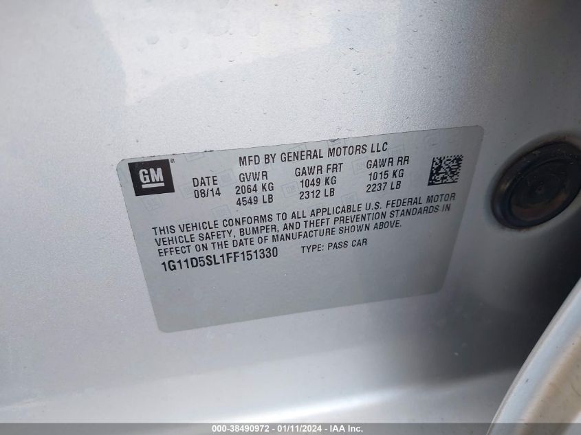 2015 CHEVROLET MALIBU 2LT - 1G11D5SL1FF151330