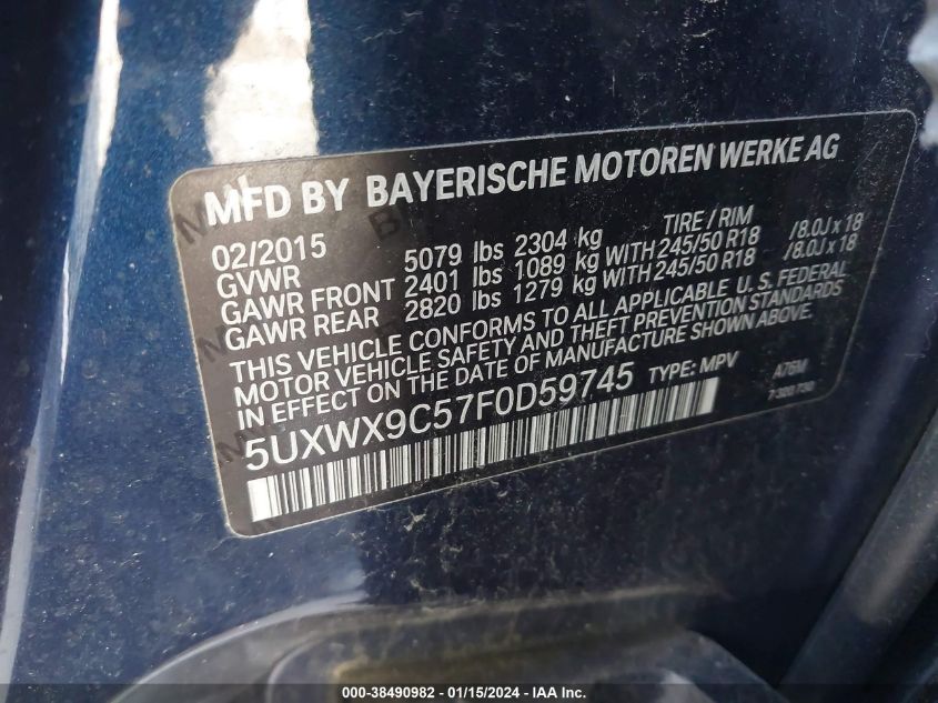 2015 BMW X3 XDRIVE28I - 5UXWX9C57F0D59745