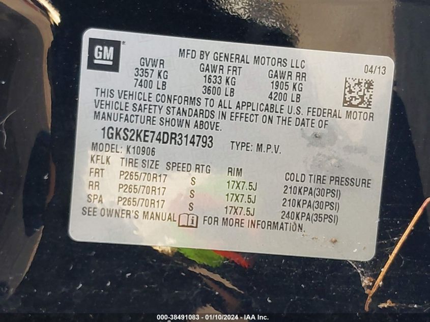 2013 GMC YUKON XL 1500 SLT 1GKS2KE74DR314793