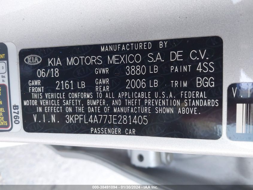 2018 KIA FORTE LX - 3KPFL4A77JE281405