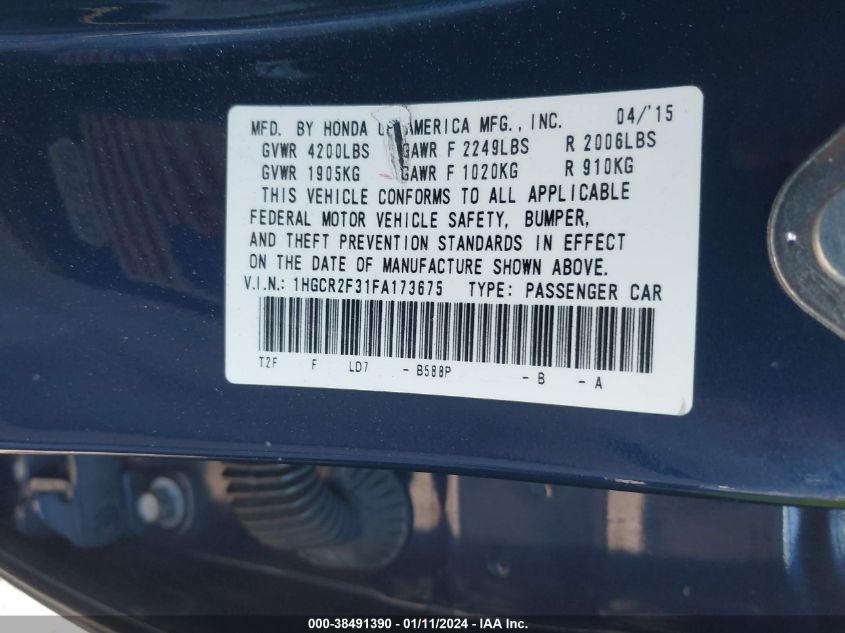 2015 HONDA ACCORD LX - 1HGCR2F31FA173675