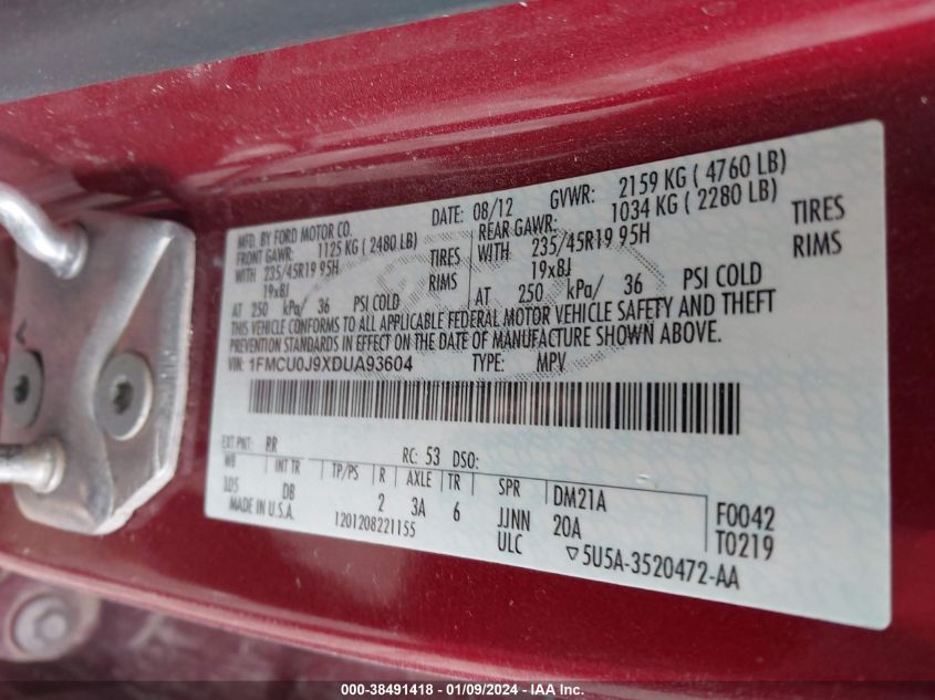 2013 FORD ESCAPE TITANIUM - 1FMCU0J9XDUA93604