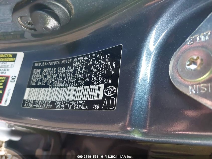 2014 TOYOTA COROLLA L/LE/LE PLS/PRM/S/S PLS - 2T1BURHE8EC058565