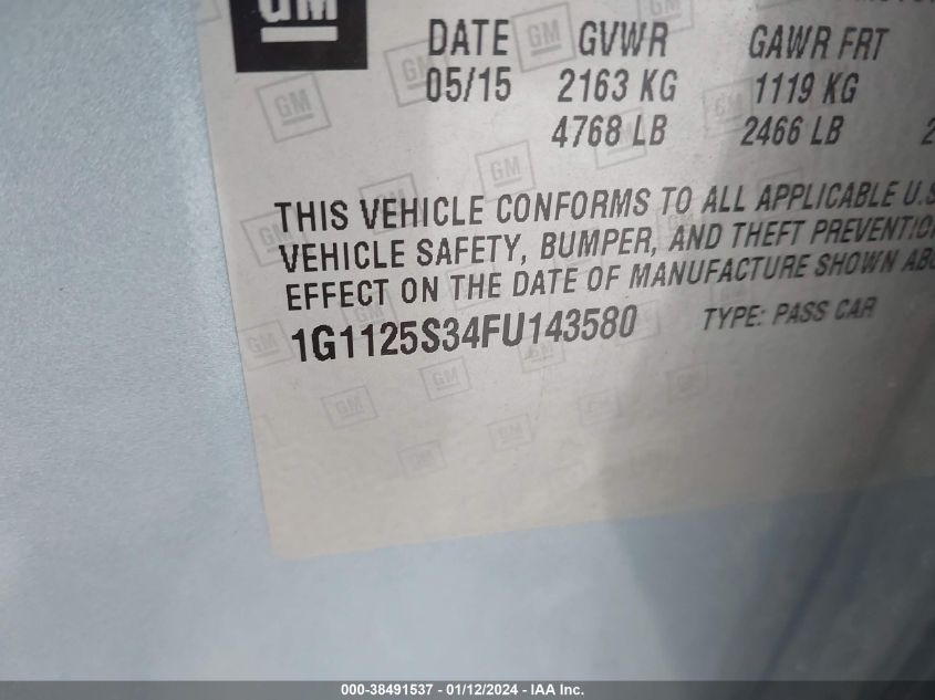 2015 CHEVROLET IMPALA 2LT - 1G1125S34FU143580